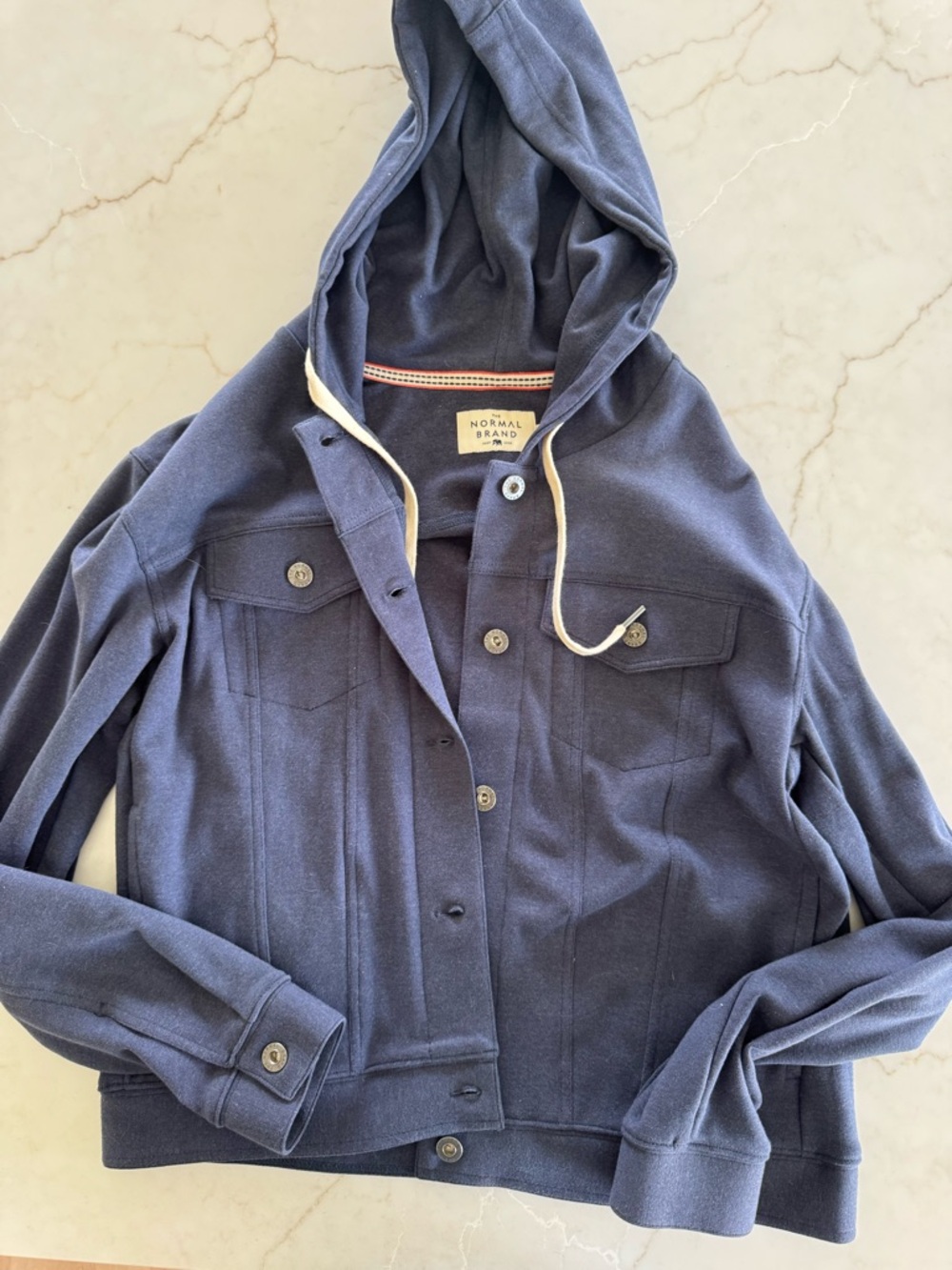 The Normal Brand Navy Pullover Hoodie with Contrast Trim